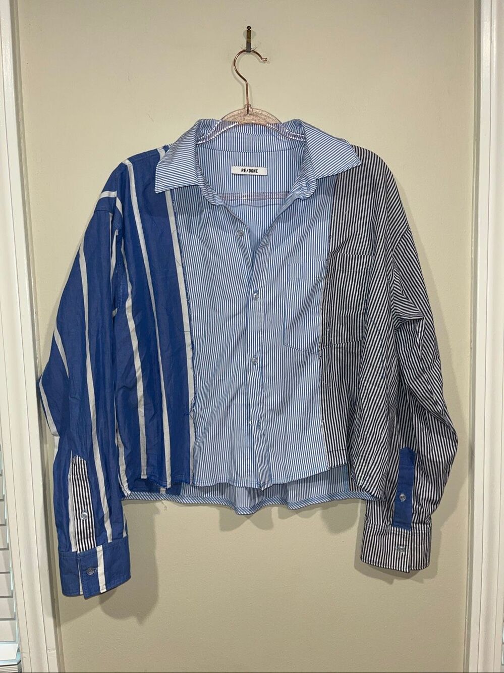 RE/DONE Raw Oxford Striped Button Front Shirt M